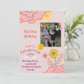 Roze Crème Paarse Minimalistische Baby uitnodigen  Kaart (Staand voorkant)