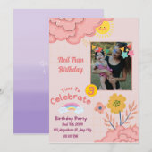 Roze Crème Paarse Minimalistische Baby uitnodigen  Kaart (Voorkant / Achterkant)