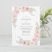 Roze Crème Pioenrozen Eucalyptus Bruiloft Kaart (Staand voorkant)