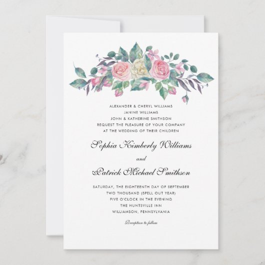 Roze Crème Rozen | 3 sets ouders bruiloft Kaart (Voorkant)