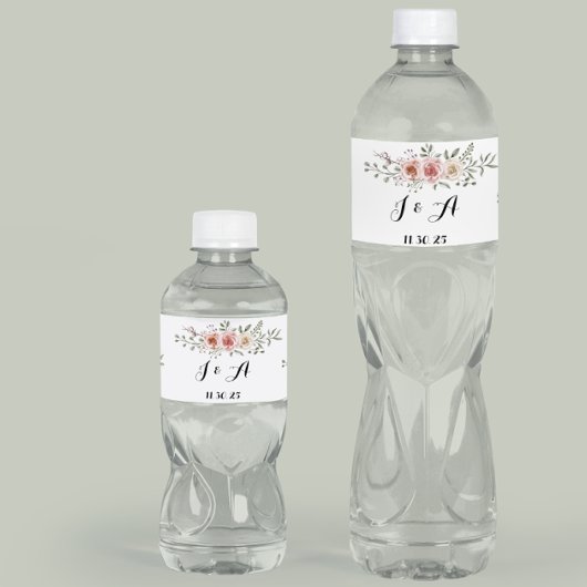 Roze Crème Rozen Grafisch Bloemmotief Water Waterfles Etiket