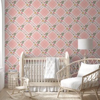 Roze Crème Schotse Bloem Behang