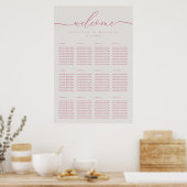 Roze crème Simple Wedding Seating Twelve Table Poster (Keuken)