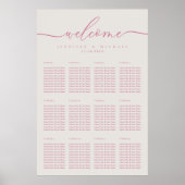 Roze crème Simple Wedding Seating Twelve Table Poster (Voorkant)