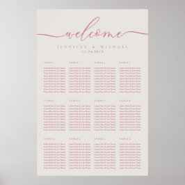 Roze crème Simple Wedding Seating Twelve Table Poster