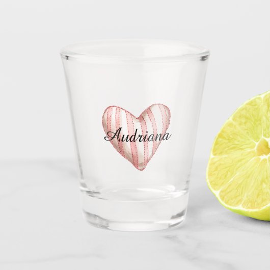 Roze Crème Strepen Hart Shot Glas (Voorkant)