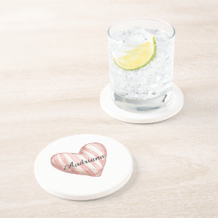 Roze Crème Strepen Hart Zandsteen Onderzetter