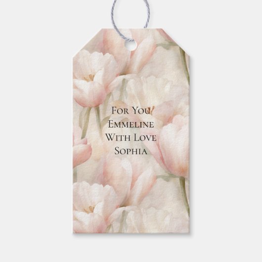 Roze Crème Tulpen Bloemen Cadeaulabel (Voorkant)