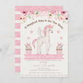 Roze crème Unicorn Magical Day 1st Birthday Kaart (Voorkant / Achterkant)