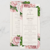 Roze Crème Vintage Bloemen Bruiloftsmenu Menu (Voorkant / Achterkant)