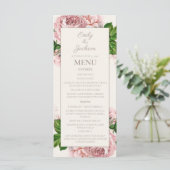 Roze Crème Vintage Bloemen Bruiloftsmenu Menu (Staand voorkant)