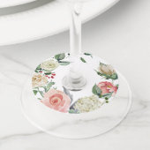 Roze & Crème Vintage Waterverf Bloem Wijnglaslabel (Dichtbij)