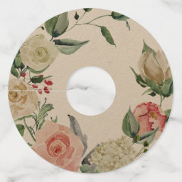 Roze & Crème Vintage Waterverf Bloemen Wijnglaslabel