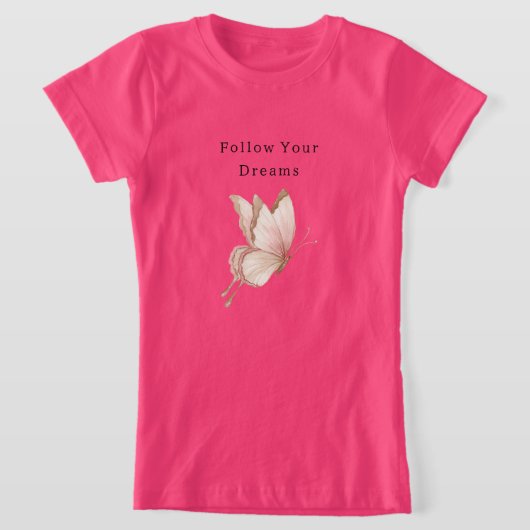 Roze Crème Vlinder Dromen T-shirt (Laagn)