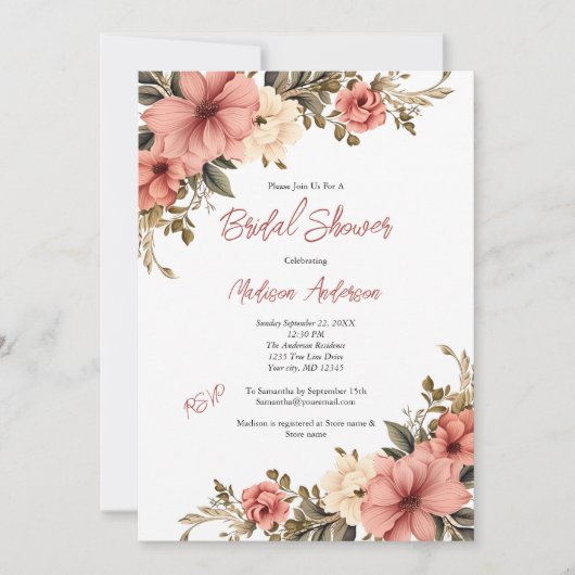 Roze Crème Waterverf Antiek Bloemen Vrijgezellenfe Kaart (Voorkant)