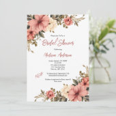 Roze Crème Waterverf Antiek Bloemen Vrijgezellenfe Kaart (Staand voorkant)