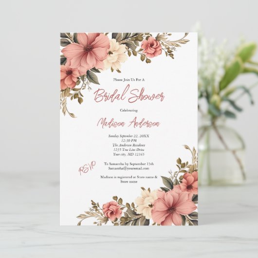 Roze Crème Waterverf Antiek Bloemen Vrijgezellenfe Kaart (Staand voorkant)