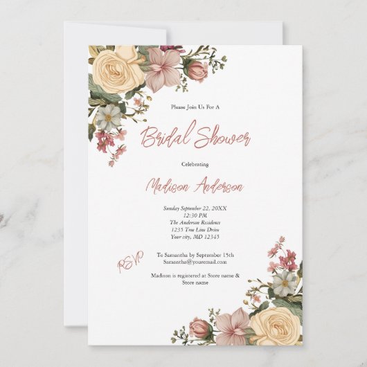 Roze Crème Waterverf  Bloemen Vrijgezellenfeest Kaart (Voorkant)