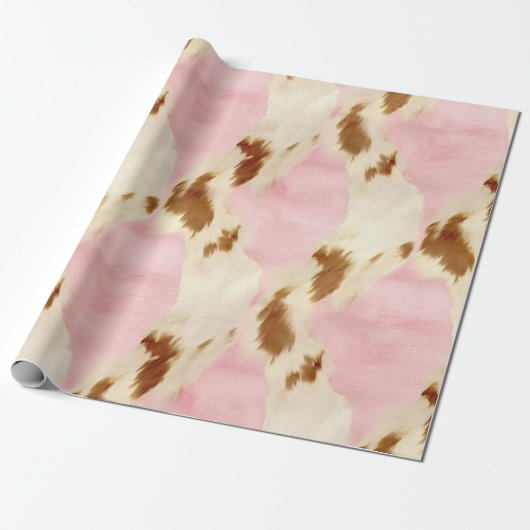 Roze crème wit bruin Koeienhuid Cadeaupapier (Uitgerold)