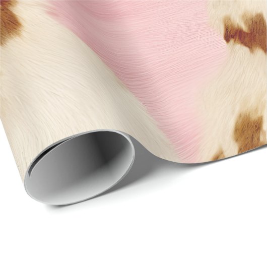 Roze crème wit bruin Koeienhuid Cadeaupapier (Rol Hoek)