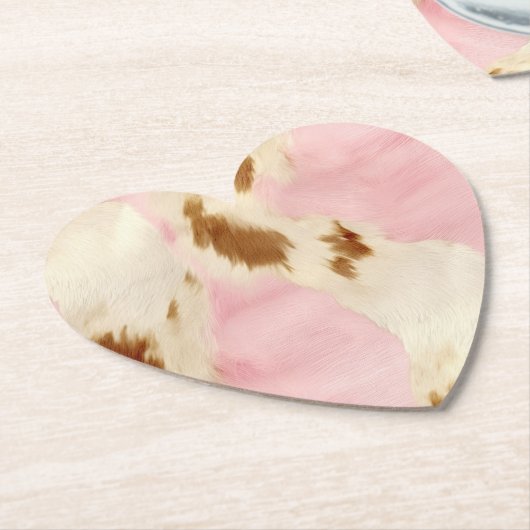 Roze crème wit bruin Koeienhuid Kartonnen Onderzetters (Gekanteld)