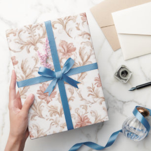 Roze Crème Witte Bloemachtige Bruiloftsdouche Cadeaupapier