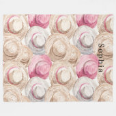 Roze Crème Witte Strohoeden Fleece Deken (Voorkant (Horizontaal))