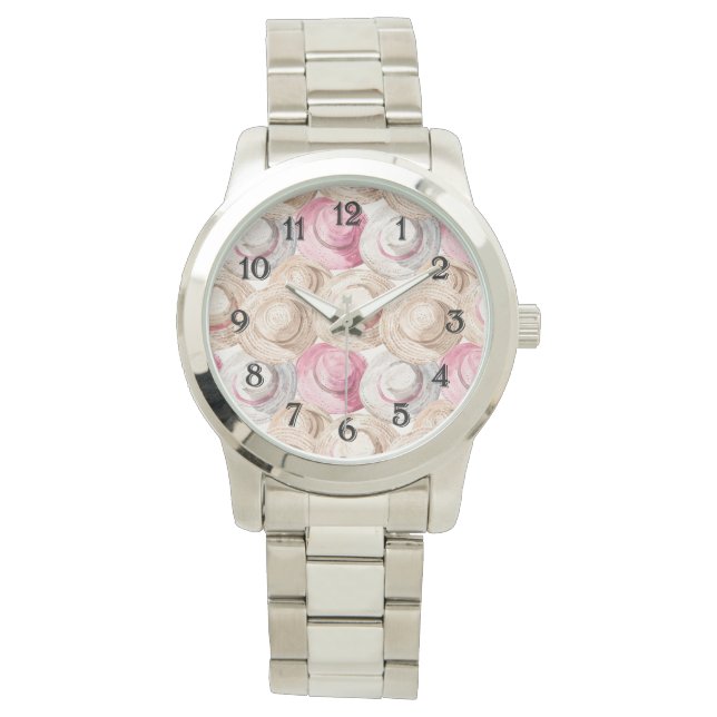 Roze Crème Witte Strohoeden  Horloge (Voorkant)