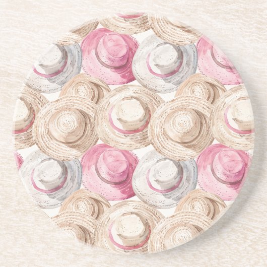 Roze Crème Witte Strohoeden Zandsteen Onderzetter (Voorkant)