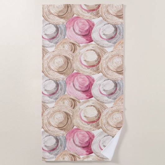 Roze Crème Witte Strooien Haten Strandlaken (Voorkant)