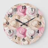 Roze Crème Witte Strooien Hoeden Grote Klok (Voorkant)
