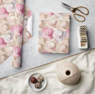 Roze Crème Witte Strooien Hoeden Verjaardag Cadeaupapier
