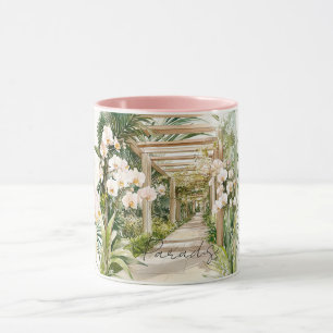 Roze Crème Witte Tropische Orchideeën Bloemen Para Mok