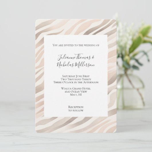 Roze Crème Zebra Animal Print Wedding Kaart (Staand voorkant)
