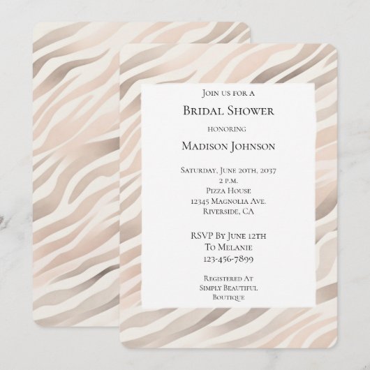 Roze Crème Zebra Dierenprint Bruidsdouche Kaart (Voorkant / Achterkant)