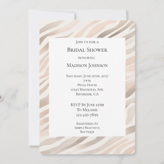 Roze Crème Zebra Dierenprint Bruidsdouche Kaart (Voorkant)