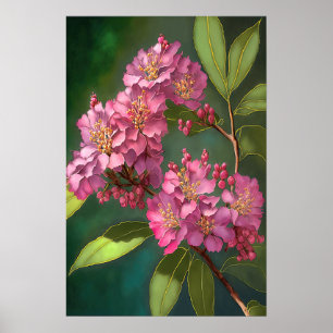 Roze Crêpe Myrtle Flowers Art Print Poster