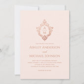 Roze Crest Bruiloft Monogram  Roos Goud Kaart (Voorkant)