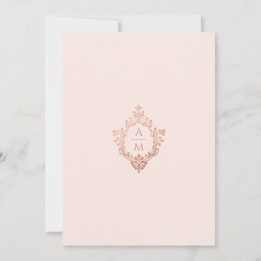 Roze Crest Bruiloft Monogram  Roos Goud Kaart (Achterkant)