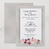 Roze & Crimson Rozen met Monogram Bruiloft Kaart (Voorkant / Achterkant)