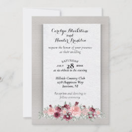 Roze & Crimson Rozen met Monogram Bruiloft Kaart