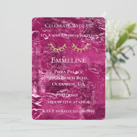 Roze Crinkle Glitzy Gold Glitter Wimpers Kaart (Staand voorkant)