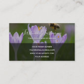 Roze crocus blossom bee grijze rechthoek monogram visitekaartje (Achterkant)