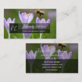Roze crocus blossom bee grijze rechthoek monogram visitekaartje (Voorkant / Achterkant)