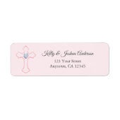 Roze Cross Baby Girl Baptism / Christening Adres Etiket (Voorkant)