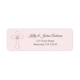 Roze Cross Baby Girl Baptism / Christening Adres Etiket