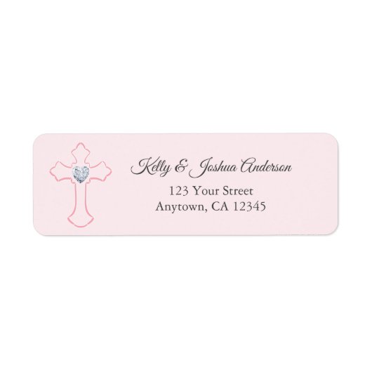 Roze Cross Baby Girl Baptism / Christening Adres Etiket (Voorkant)