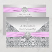 Roze Cross Baby Girl Baptism Christening Kaart (Voorkant / Achterkant)