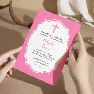 Roze Cross Baby Girl Baptism Christening Kaart