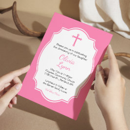 Roze Cross Baby Girl Baptism Christening Kaart